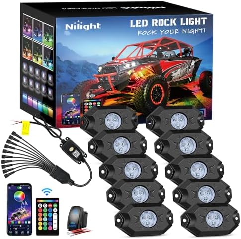 Nilight RGB LED Rock Lights Kit 10 Pods Underglow Multicolor Neon Pod by Nilight
