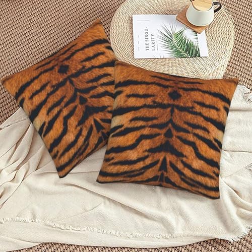 Pillowcase Set of 2 Tiger Animal Texture Throw Pillow Covers Shells for Couch Office Bedroom Home Decoration, 16"X16" - Image 5