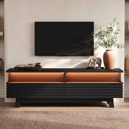 HAUOMS TV Stand for Living Room with Cable Management, Hidden Power Station (Black, 59 Inches) by HAUOMS
