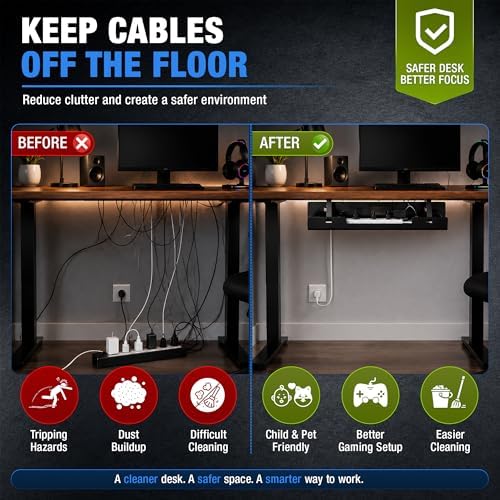 Under Desk Cable Management Tray 23.6" – Steel Wire Cable Holder Organizer for Work from Home, Office & Gaming Setup - Image 3
