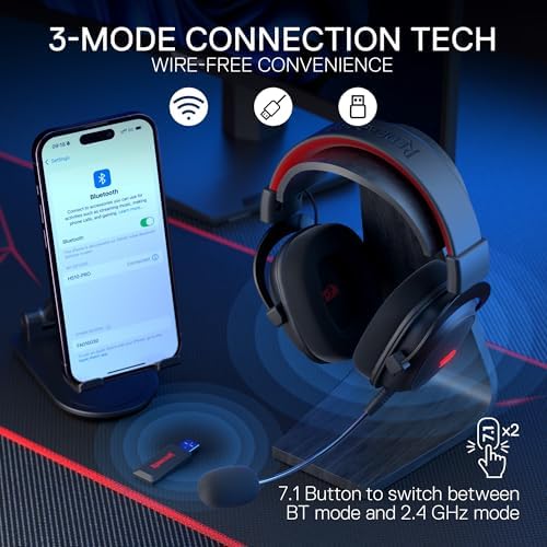Redragon H510 PRO 3-Mode RGB Gaming Headset - 7.1 Surround Sound - 53MM Audio Drivers in Memory Foam Ear Pads w/Durable Fabric Cover- Multi Platforms Headphone - USB Powered for PC/PS4/NS - Image 3