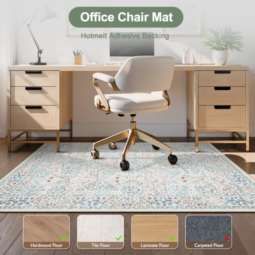 Anidaroel 36"x48" Green Floral Office Chair Mat for Hardwood Floor, Office Rugs for Rolling Chair, Computer Gaming Chair Mat, Under Desk Chair Floor Mat Large Protector Carpet for Office Chair - Image 2