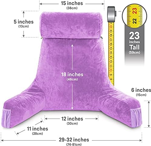 Husband Pillow Medium Reading Pillow with Arms - 23" Backrest for Sitting Up in Bed - Firm Support Bed Rest Pillow for Adults, Neck Roll, Removable Cover - TV, Reading, Lounging - Light Purple - Image 4