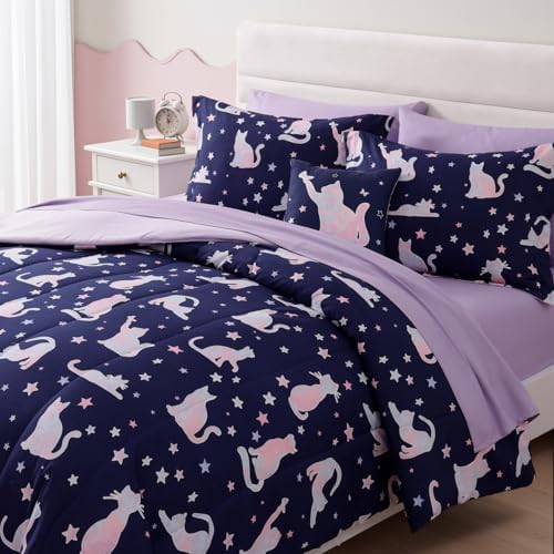 Full Size Comforter Sets for Girls - 4 Pieces Cute Cat Full Bedding Set - Image 4
