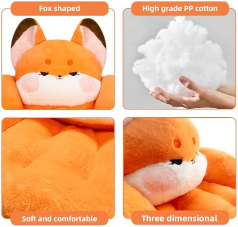 Cute Chair Cushion, Soft Seat Cushions for Office Desk, Kawaii Chair Pillow for Gaming, Comfy Floor Seating for Adults, Fox Stuff for Bedroom Playroom Dining Living Room Decor, 17.7", Orange - Image 6