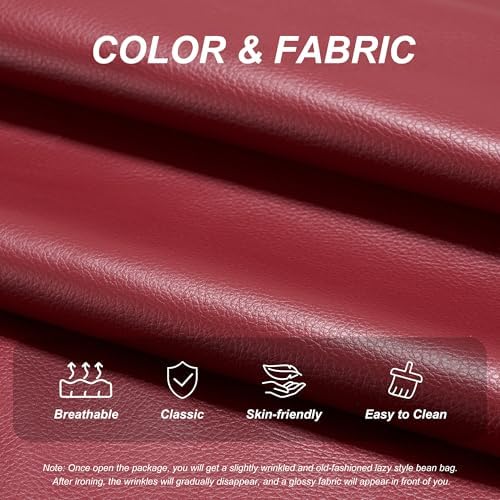 Hobestluk Bean Bag Chair Leather Togo Chair Memory Foam Living Room Adult | Ergonomic Design,Floor Chair,Waterproof Sofa,Easy Clean,Anti-slip ,No Assembly Required,Bedroom Dorm Office Reading Winered - Image 5