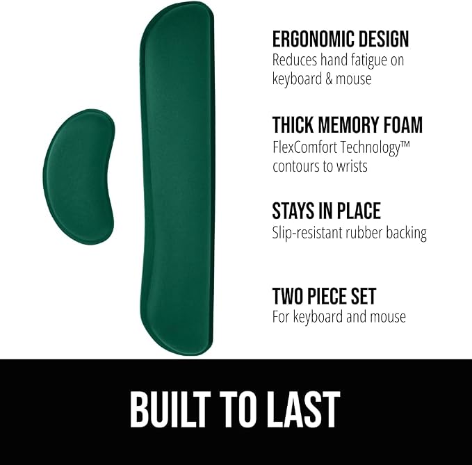 GORILLA GRIP Silky Gel Memory Foam Wrist Rest for Computer Keyboard, Mouse, Ergonomic Design for Typing Pain Relief, Desk Pads Support Hand, Arm, Mousepad Rests, Stain Resistant, 2 Piece, Hunter Green - Image 2