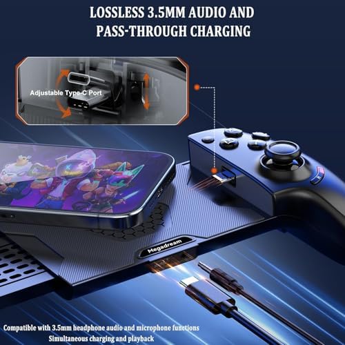Megadream Phone Controller for iPhone 17/iPhone 16/iPhone 15/Android USB C Mobile Gaming Controller with 3.5mm Audio Jack, Remote Player Gamepad for PS5/PS4/Xbox/PC, Cloud Game, Plug and Play, Hall Joysticks/Hall Trigger, 2 Mappable Buttons - Image 3