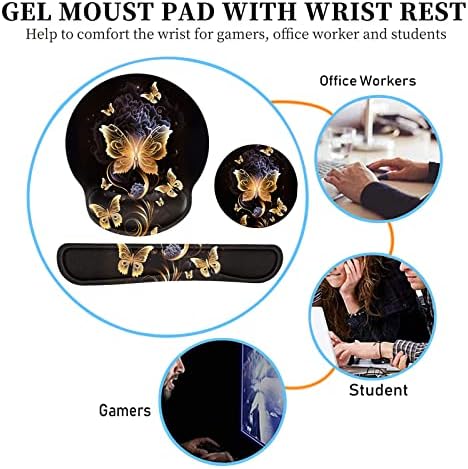 Keyboard Wrist Rest and Mouse Pad Wrist Support Set with Coffee Coaster, Non-Slip PU Base for Gaming and Office, Comfortable & Lightweight for Easy Typing & Pain Relief,Gold Butterfly - Image 7