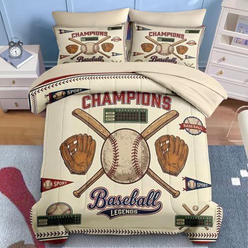 Nesker Queen Comforter Set for Boys, 7 Pieces Baseball Bedding for Kids - Image 3