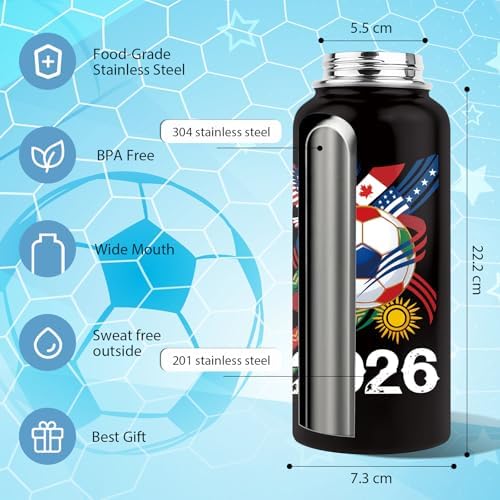 Soccer Boy 2026 Water Bottle 32oz - Soccer Nutriton Facts Stainless Steel Insulated Tumbler for Fans & Collectors -Sports Coach Gifts, Gift for Teens, Black Sports Travel Mug - Image 6
