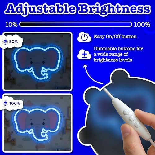 Elephant LED Neon Sign with Dimmable Night Light for Bedroom, Play Room, Kids Room, Nursery, Wall Decor and Birthday and Christmas Gift USB Connection - Image 3