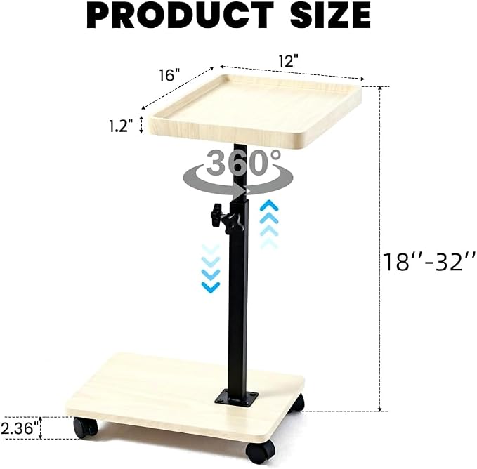 C Table End Table with Adjustable Height, C-Shaped Side Table for Couch & Bed, 360° Swivel TV Tray Table, Slide-Under Sofa Table for Snacks, Laptop & Small Spaces(Solid Wood Color) - Image 2