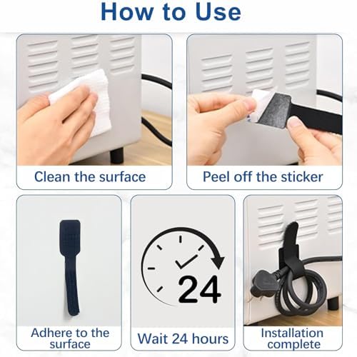 Topesct Pack of 20 Cable Management Desk 15 cm Medium Cable Holder Self-Adhesive Cable Hide Cable Guide Cable Organiser for TV PC Desktop Fairy Lights - Image 5