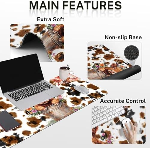 Arttown Keyboard Mouse Pad Set, 4 in 1 Desk Mat Set Highland Cow - Image 3