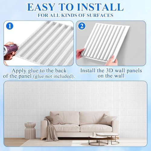 Nuanchu 32 Pcs 3D Wall Panels, 12"x12" PVC Fluted Tiles, White - Image 4
