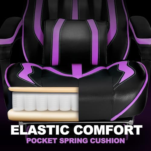 Vonesse Purple Gaming Chair with Footrest, Reclining Computer Gaming Chairs for Adults, Ergonomic Gamer Chair with Massage, Big and Tall PC Game Chair(Purple/Black) - Image 4