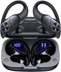 PocBuds Bluetooth Headphones Wireless Earbuds 80hrs Playtime Wireless Charging Case Digital Display Sports Ear Buds with Earhook Deep Bass IPX7 Waterproof Over-Ear Earphones for TV Phone Laptop Black by PocBuds