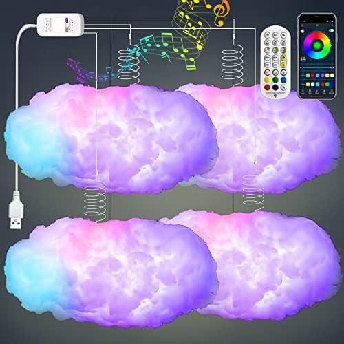 4PCS 3D Big Cloud lightning Light Kit Music Sync Warm Multicolor lightning Changing Strip Lights 360 Degree Wireless Remote APP NO DIY Coolest Decorations for Adults and Kids Indoor Home Bedroom by ZOKON