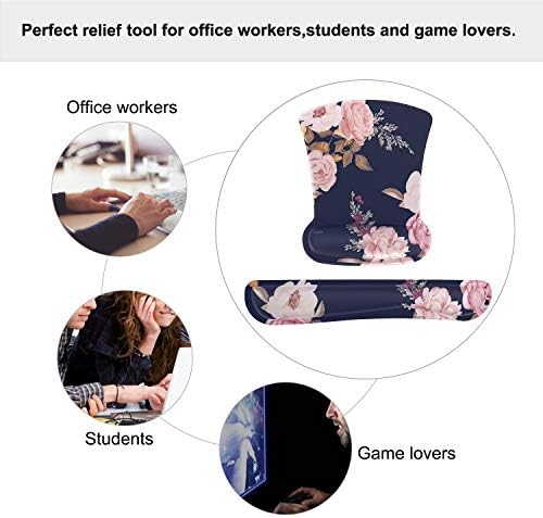 MOSISO Peony Wrist Rest Support for Mouse Pad & Keyboard Set, Blue - Image 6