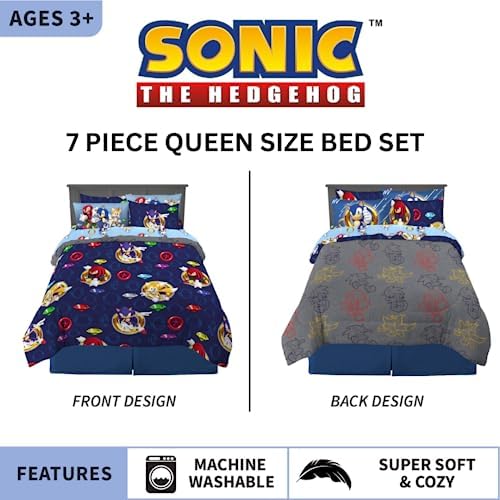 Franco Sonic The Hedgehog Anime Kids Bedding Super Soft Comforter and Sheet Set with Sham, 7 Piece Queen Size, (Official Licensed Product) - Image 2