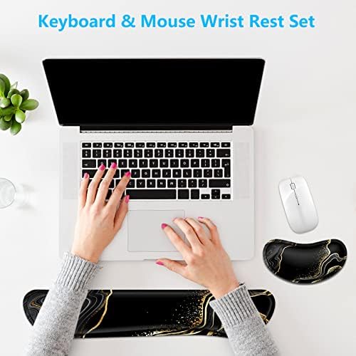 Dapesuom Enlarge Keyboard Wrist Rest, Memory Foam Wrist Cushion for Desk Mats Support, Marble Pain Relief Keyboard Mouse Pad Rests Set with Non-Slip Base for Gaming Laptop Office Computer, Black Gold - Image 7