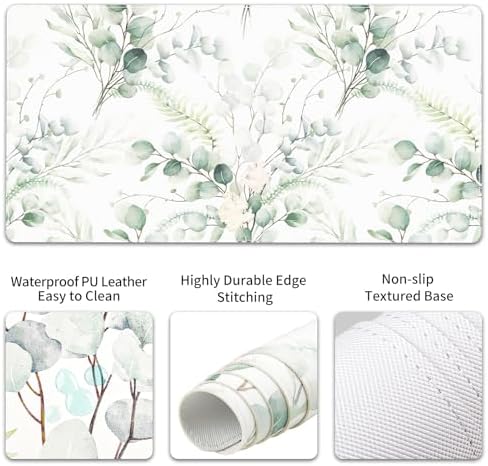 QiyI PU Leather Desk Mat Set, 4-in-1 Ergonomic Wrist Rest, Eucalyptus Leaf - Image 5