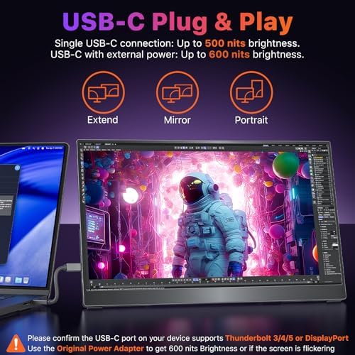 cocopar Portable Monitor 17.3 Inch 4K UHD 60Hz 150% sRGB Travel Monitor with Speaker HDMI USB-C Second Screen for Laptop MacBook Surface PC Xbox PS4/5, VESA Mountable, with Kickstand - Image 2