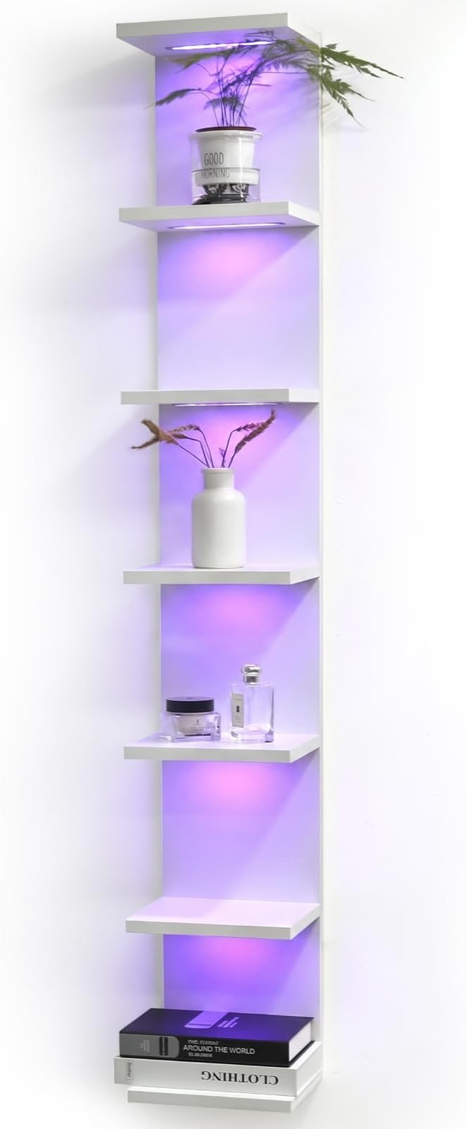 VIWODS 7 Tier Wall Shelf with Lights, White by VIWODS