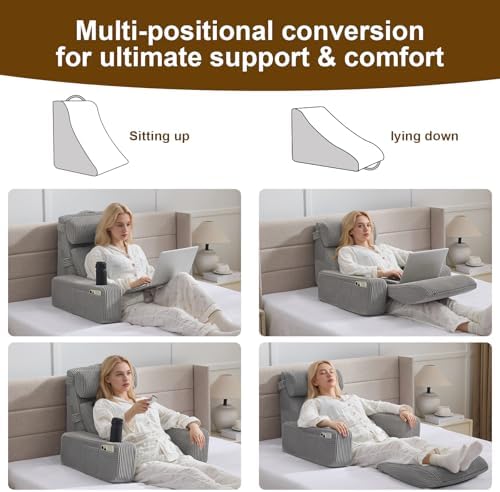 Reading Pillow for Sitting in Bed Adult, Back Pillow for Bed Sitting up with Arms, Pockets and Cup Holder, Sit Up Backrest Pillows for Beds Chair Support, Rest Pillow for Gaming - Image 6