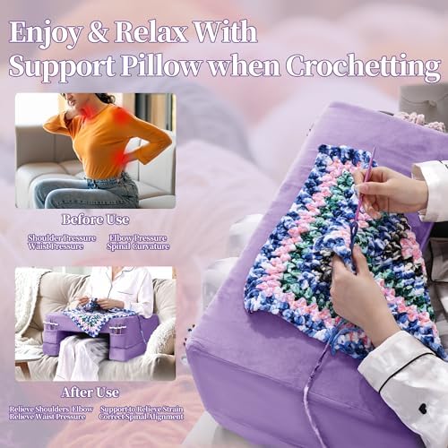 HOMBYS Adjustable Foam Crochet Pillow for Lap Support, Soft Velvet Reading & Gaming Pillow with Side Pocket and Elastic Band, Desk Pillow for Sofa, Bed & Floor, Heights for Adjusting (Purple) - Image 3