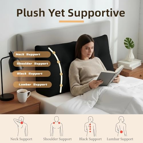Wedge Reading Pillow Headboard Queen Size, Headboard Bolster Pillow for Bed, Triangular Backrest Cushion with Removable Corduroy Cover, Black - Image 3