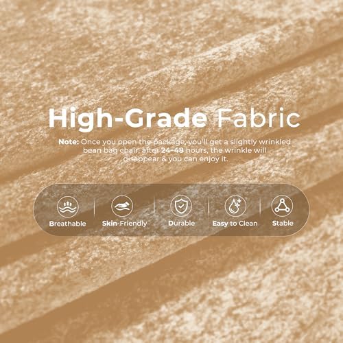 HABUTWAY Giant Bean Bag Chairs Lazy Sofa for Adults,3 Seater,Khaki | 3 Seater Fireside Chair, Memory Foam Lazy Large Floor Bean Bag Sofa for Living Room, Bedroom, Dorm, Office - Image 5