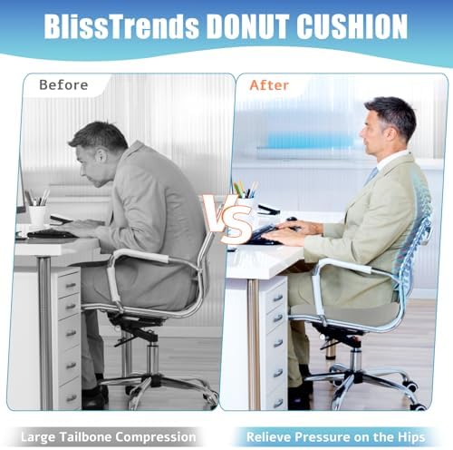 BlissTrends Donut Pillow Seat Cushion, Memory Foam Lifting Cushions | Donut Chair Cushions for Postpartum Pregnancy & Hemorrhoids,Tailbone Pain Relief Cushion for Office&Home Chairs (Light Gray) - Image 5