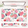 QiyI PU Leather Desk Mat Set, 4-in-1 Ergonomic Wrist Rest, Pink Flowers by QIYI
