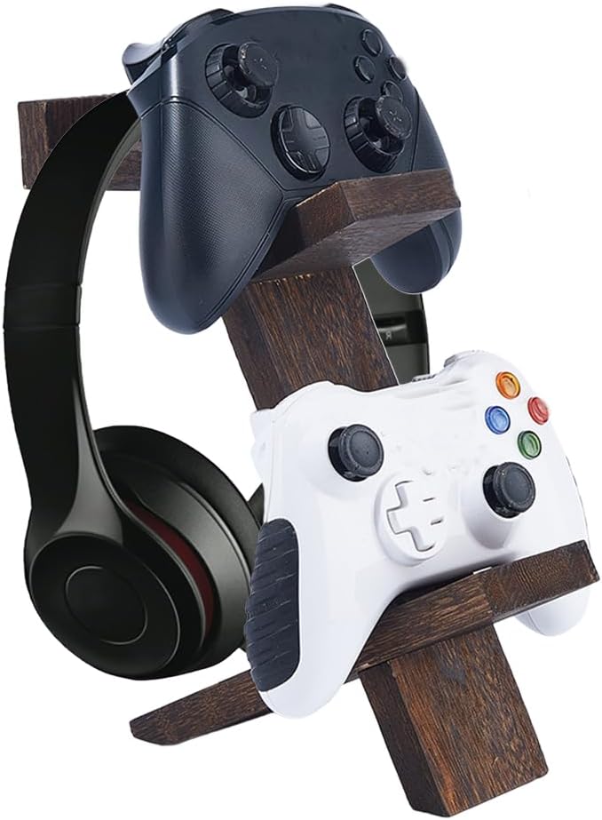 DICOSMETIC 1 Set Universal Controller Holder Wood Game Headset Stand Gaming Controller Storage Rack for Women Men Husband, 20x6x22cm (7.87x2.36x8.66in), Coconut Brown by DICOSMETIC