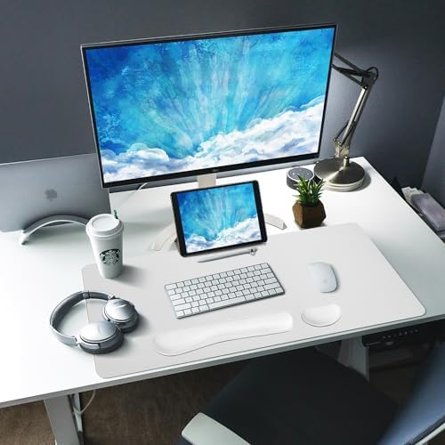 Bloss Leather Desk Pad and Keyboard Wrist Rest, Large Mouse Pad + Keyboard Pad+Mouse Wrist Support, Non-Slip Desk Mat Protector for Office, Home(31.5×15.7 Inches,White) - Image 6