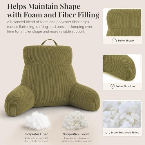 Reading Pillow with Arms for Bed Sitting Up, 24 Inch, Dark Green - Image 5