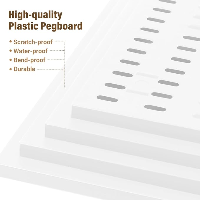 AKTOP Modular Plastic Peg Board Wall Organizer, 4 Pack, 12"x12", White | ABS Material, Adhesive or Drill Mounting, Ideal for Office, Gaming Room, Craft Room - Image 4