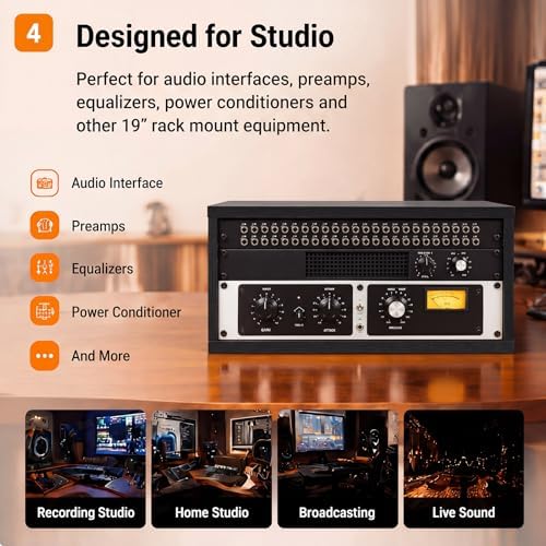 AceOrbit 4U Wooden Studio Rack for Pro Audio Gear 4u Audio Rack Case in Oak Finish Compact Efficient Desktop Storage Protect Equipment Studio Control Home Room Use(Black) - Image 2