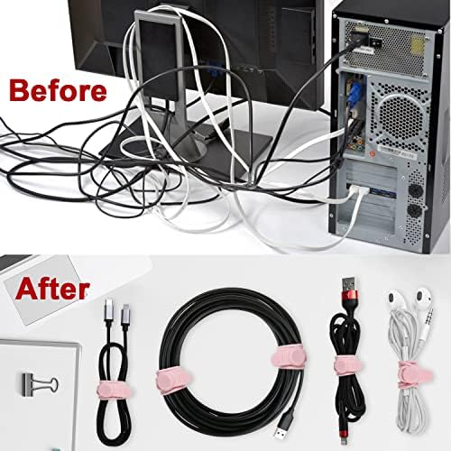 Silicone Cable Ties, Cord Organizer Cable Management(16Pcs-Pink) - Image 5
