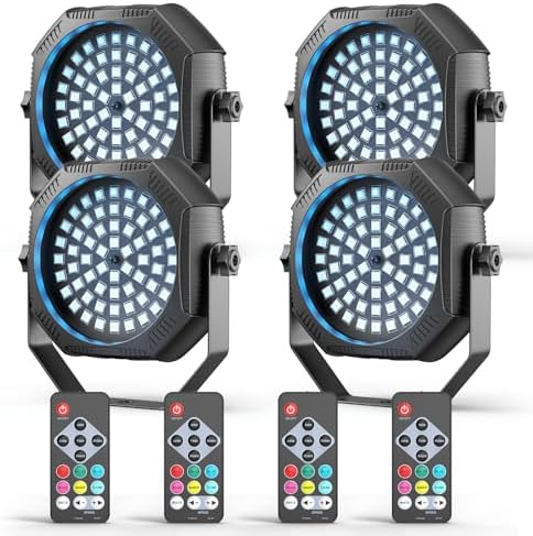 Rechargeable Strobe Light, 60 LED RGB Mini Stage Light, 30W Battery Powered Strobe with Remote & Sound- Activated Control Mode, LED Par Can for Party Home Band Bars, 4 Pack by DazzlingStageStageLights