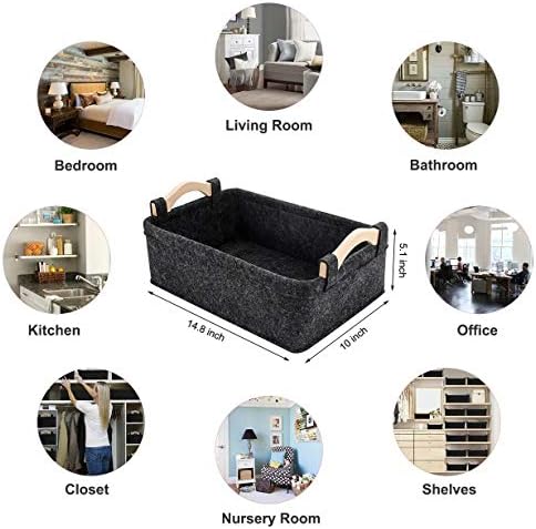 Small Basket Gray Storage Baskets for Shelves Fabric Storage Bins for Living Room Kitchen Playroom Bathroom Toilet Dorm Narrow Storage Basket Organizer Decorative Basket - Image 6