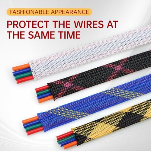 Braided Cable Sleeve, 16.4ft Expandable Mesh Cable Management Sleeve, Wear-Resistant Cord Protectors from Pets No Chew Flexible Wire Sleeving for Audio Video (Blue and Black, 5/8") - Image 4
