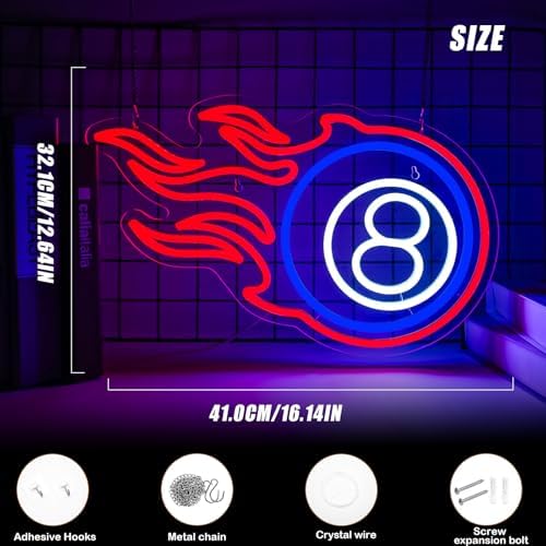 Billiard Neon Sign 8 Ball Sign Dimmable LED Pool Room Wall Decor - Image 2
