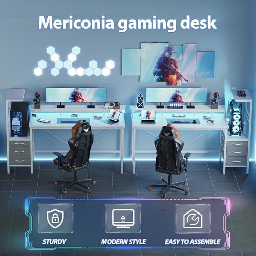 68" Reversible Gaming Desk with Drawers, Large Computer Desk, White - Image 3
