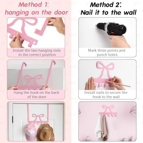 Reallnaive Pink Bow Over The Door Hooks Coquette Bathroom Decor - Image 2