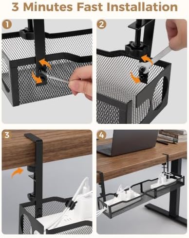 Cable Management Under Desk 25'' Metal Cord Organizer, Black - Image 5