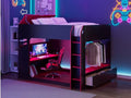Merax Full Size Wood Loft Bed with Height-Adjustable Desk,Drawers,Storage Compartments,Hanging Rod and RGB Lights,Red by Merax