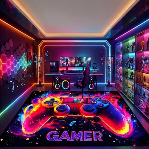 Gamer Rug for Boys Room - Gaming Rug, 6'x9' Game Controller Shape Gaming Carpet for Teens Boys Playroom Computer Chair Floor Mats Decor Game Carpet for Bedroom - Image 2